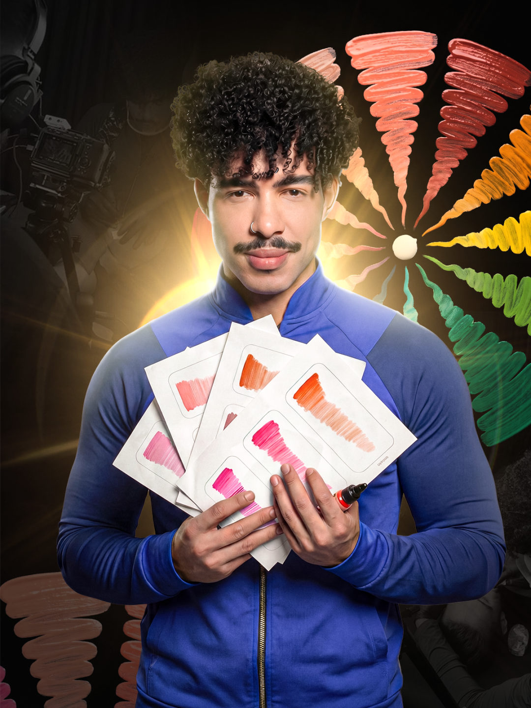 Lucas Cupertino apresentando cartela de cores para micropigmentação labial